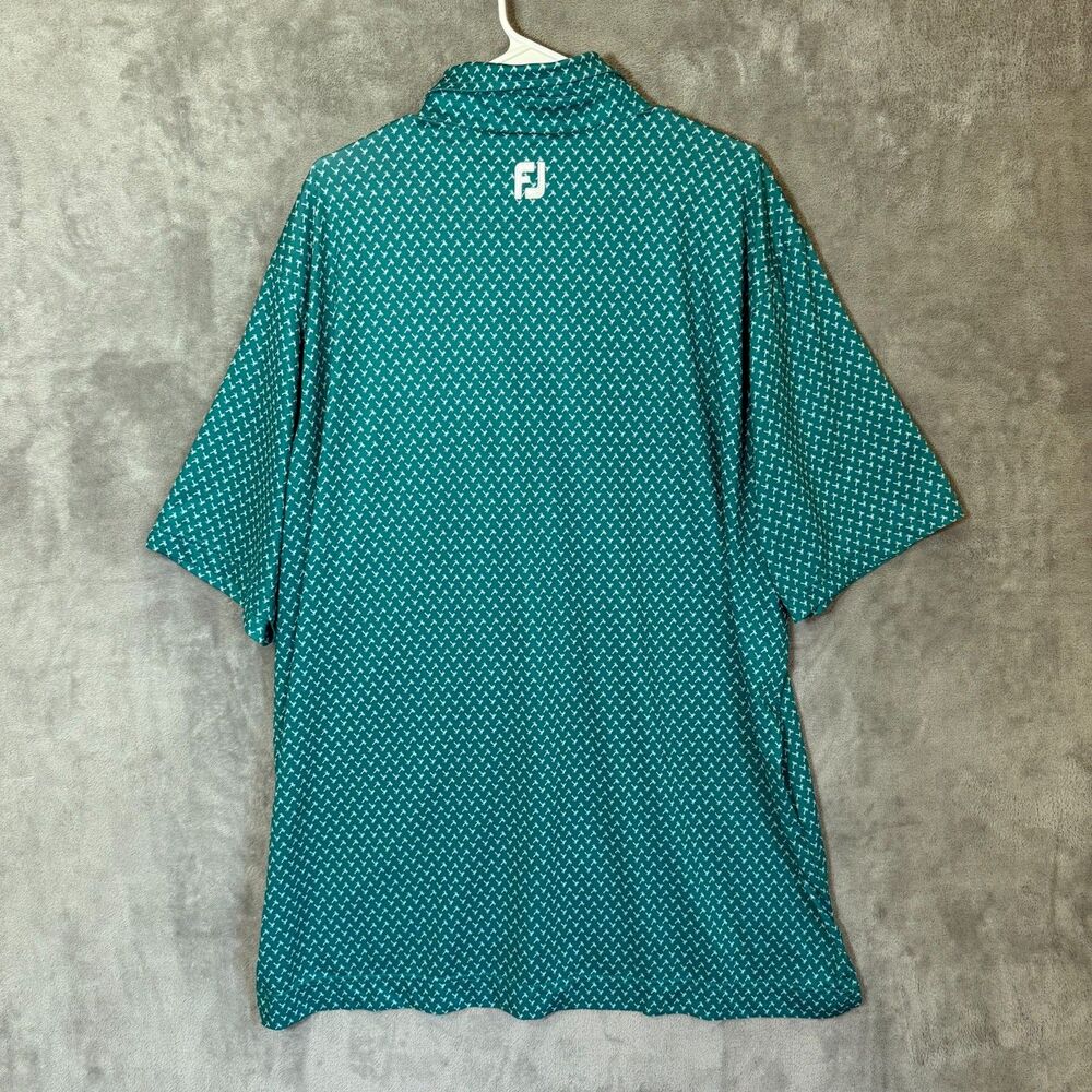FootJoy Golf Shirt Mens 2XL Teal Green Palm Tree Floral Performance Polo Golfing